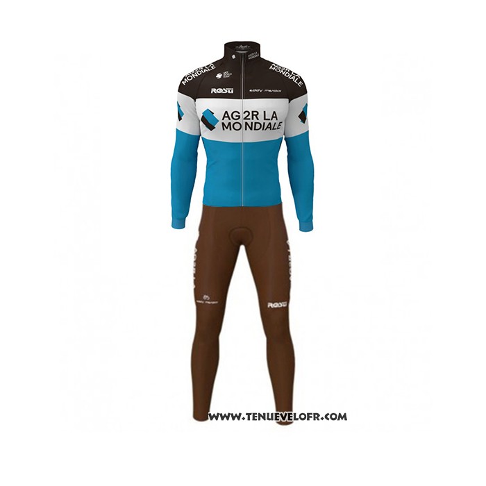 2019 Maillot Ciclismo Ag2r La Mondiale Noir Blanc Bleu Manches Longues et Cuissard